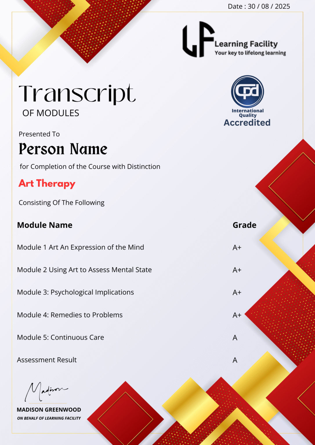 Course Completion - Learning Facility